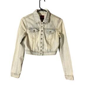 Highway Jeans Light Blue Button Front Cropped Long Sleeve Denim Jacket Junior SM